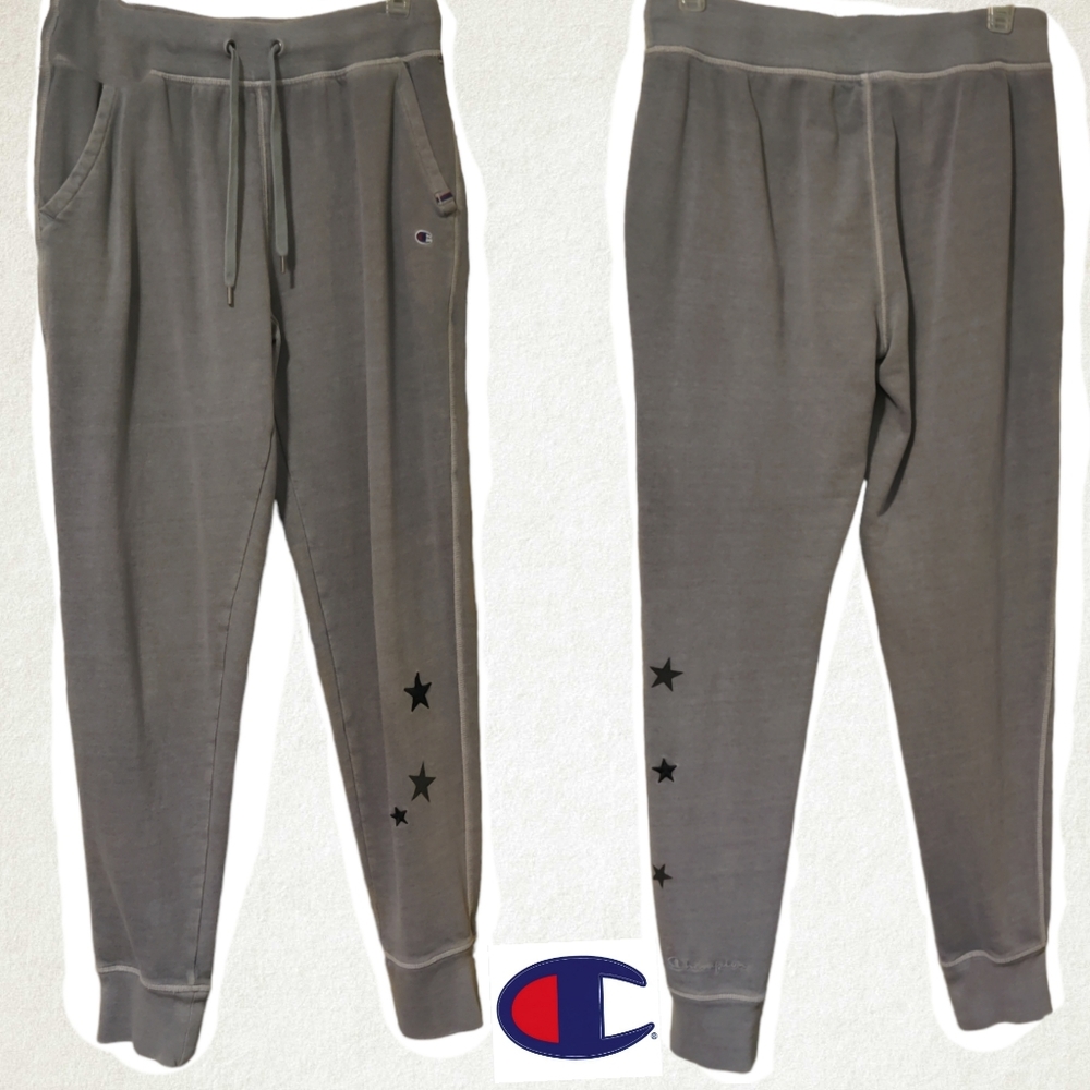 Vintage Champion Gray Joggers, Sweatpants, VGUC Stars on the legs. Rare Find!